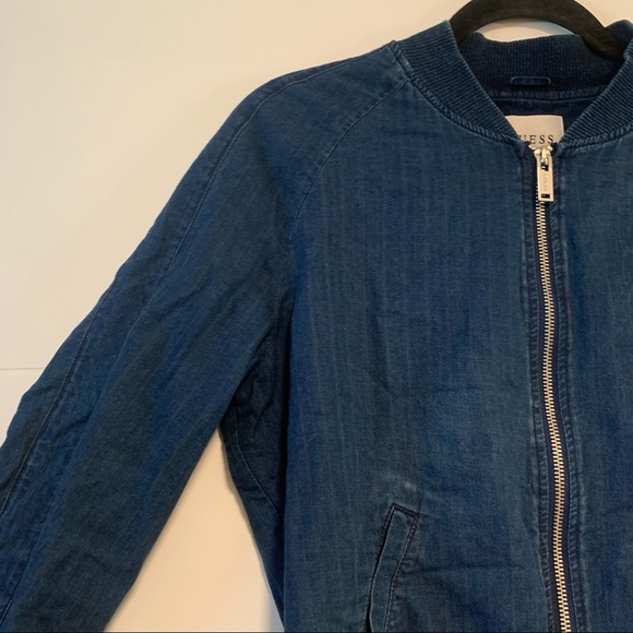 Guess | Pinstriped “Denim” Zip Up Jacket - Picture 2 of 14
